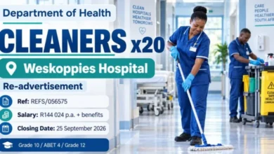 Department of Health Cleaner Vacancies x20 at Weskoppies Hospital: Grade 10 / ABET Level 4
