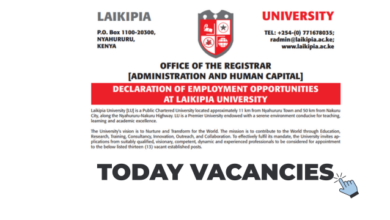 Laikipia University Vacancies 2026 – 13 Employment Opportunities