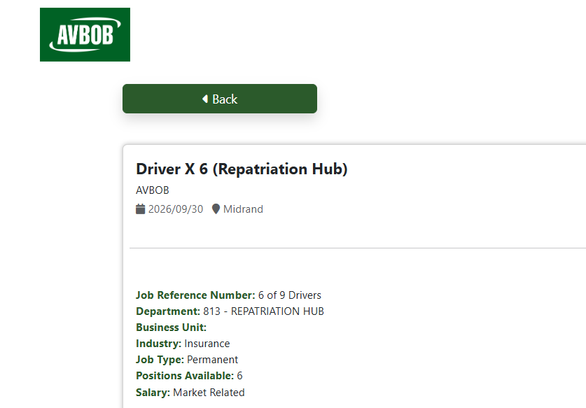 AVBOB Driver Jobs 2026 – 6 Permanent Posts in Midrand