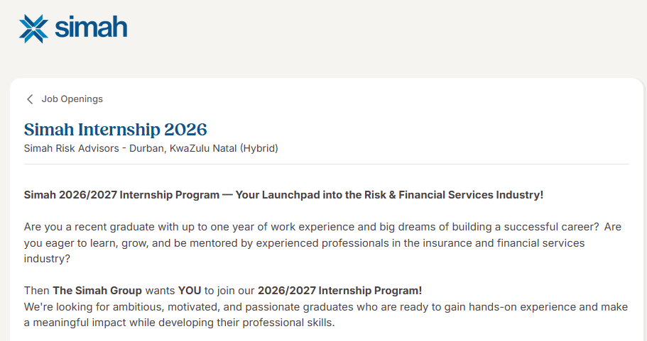 Simah Group Internship Programme 2026/2027 – Matric Required