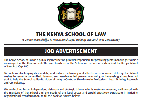 Kenya School of Law Director/CEO Vacancy 2026 – Re-advertisement