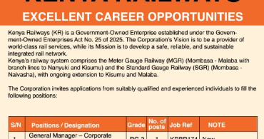 Kenya Railways Vacancies 2026: General Manager – Corporate Services and General Manager – Legal Services